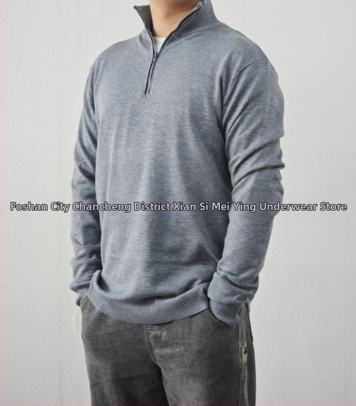 Muški pleteni džemper s zipom, uski kroj, visok ovratnik, dugi rukavi, mješavina mohair-akril