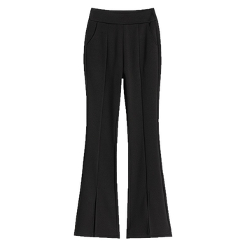 Crne ženske hlače s visokim strukom, fleec podstava za jesen-zimu, debele, casual, plus size
