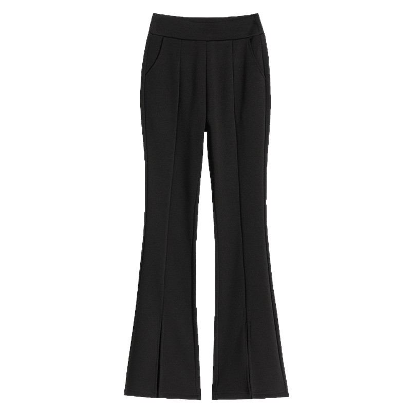 Crne ženske hlače s visokim strukom, fleec podstava za jesen-zimu, debele, casual, plus size
