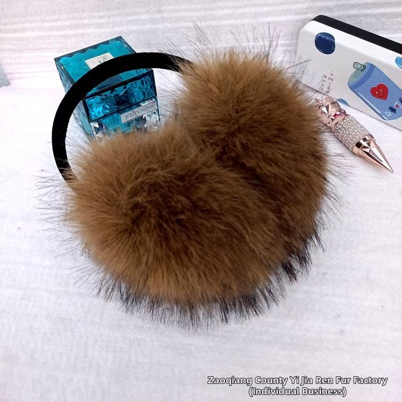 Ausu pušķi no mākslīgās lapsas kažokādas, pūkaini auss aizsargi, sejas optiski sašaurinošs dizains, silti un izturīgi pret salu