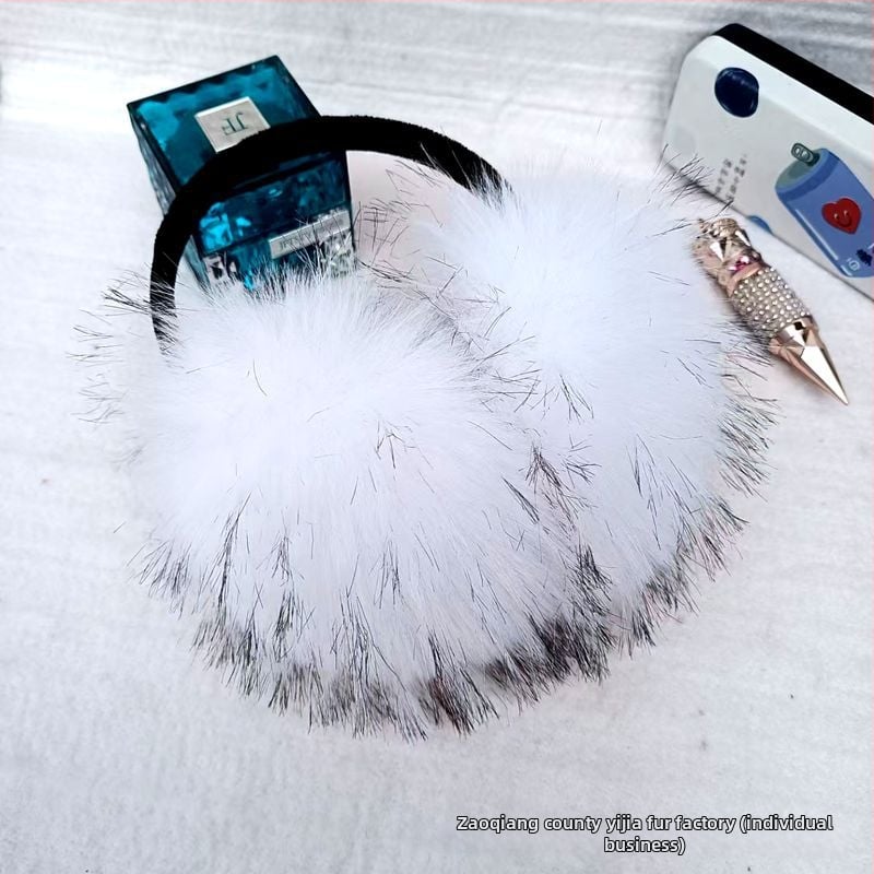 Ausu pušķi no mākslīgās lapsas kažokādas, pūkaini auss aizsargi, sejas optiski sašaurinošs dizains, silti un izturīgi pret salu