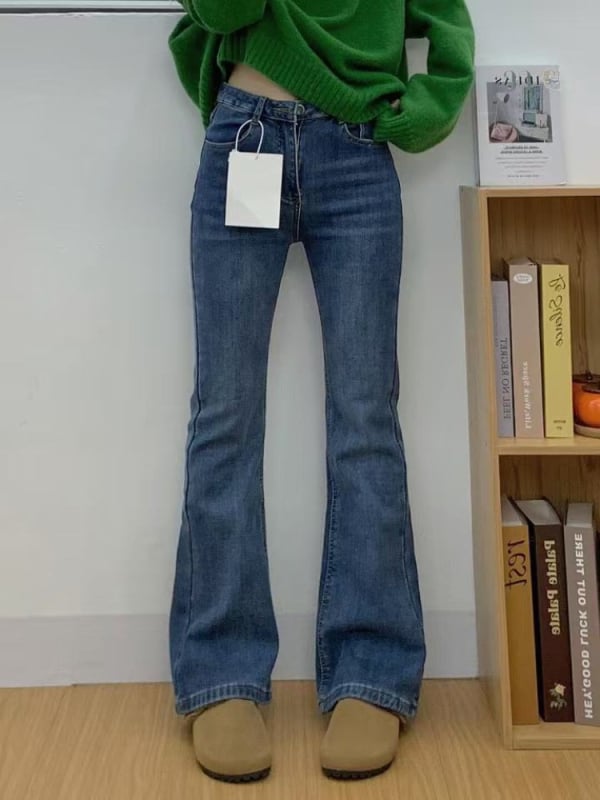 Fleece-voodriga džinsid, paksud, bootcut lõige, kõrge talje, talve 2024