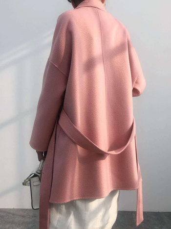 Palton femei din lână-casmir, reversibil, lungime medie, guler tip sacou, închidere cu șnur