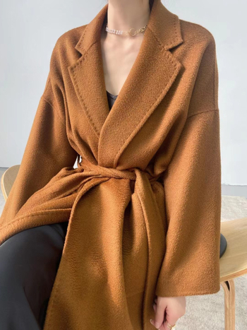 Palton femei din lână-casmir, reversibil, lungime medie, guler tip sacou, închidere cu șnur