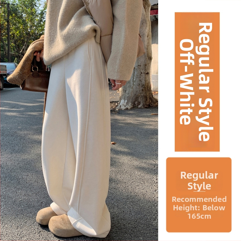 Moteriški plačios kelnes su aukštu juosmeniu, vidinė fliso danga, poliesterio audinys, žiema 2025, kasdienis japonų-korejiečių stilius.
