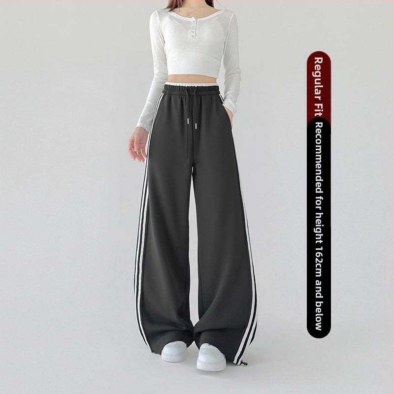 Moterų platų sportinių kelnių su aukštu juosmeniu, medvilnės-poliesterio mišinys, kasdienis stilius, ruduo 2025