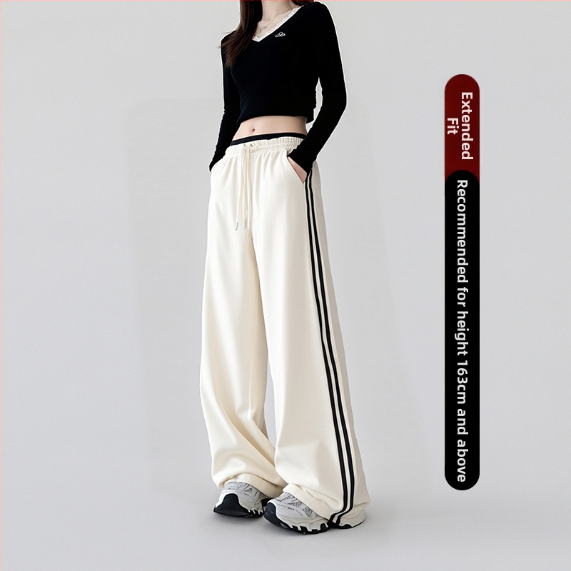 Moterų platų sportinių kelnių su aukštu juosmeniu, medvilnės-poliesterio mišinys, kasdienis stilius, ruduo 2025