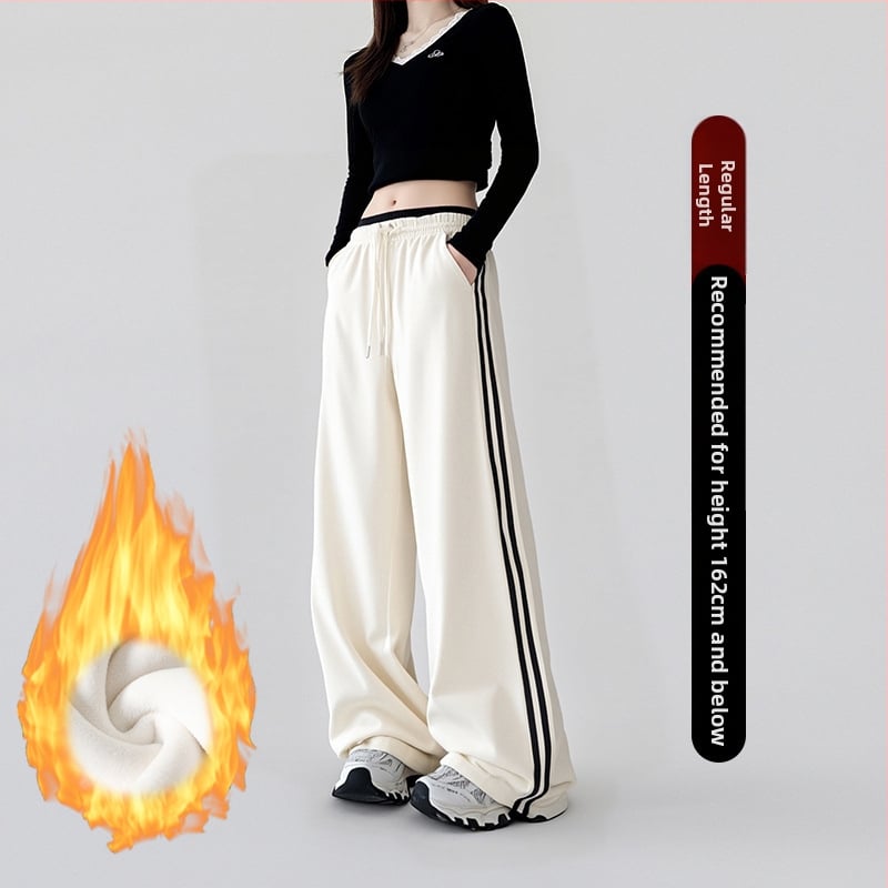 Moterų platų sportinių kelnių su aukštu juosmeniu, medvilnės-poliesterio mišinys, kasdienis stilius, ruduo 2025