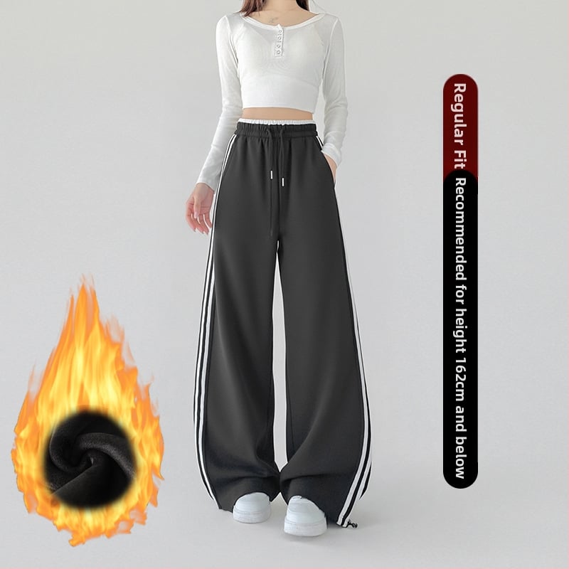 Moterų platų sportinių kelnių su aukštu juosmeniu, medvilnės-poliesterio mišinys, kasdienis stilius, ruduo 2025