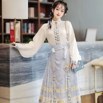 Ženski Hanfu set za proljeće-ljeto, našiven mrežasti materijal, poliester, suknja konjskog lica