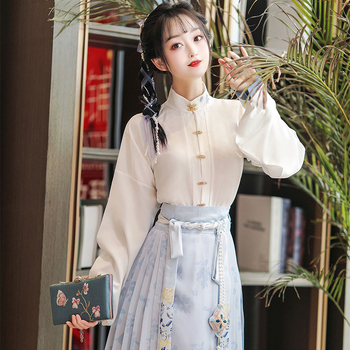 Ženski Hanfu set za proljeće-ljeto, našiven mrežasti materijal, poliester, suknja konjskog lica