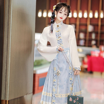 Ženski Hanfu set za proljeće-ljeto, našiven mrežasti materijal, poliester, suknja konjskog lica