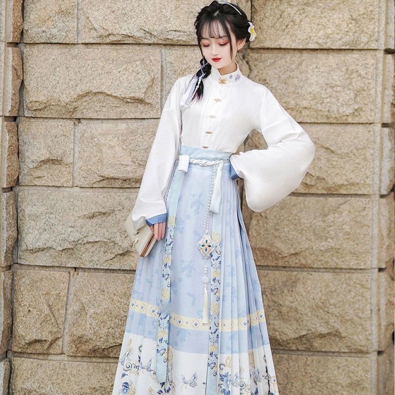 Ženski Hanfu set za proljeće-ljeto, našiven mrežasti materijal, poliester, suknja konjskog lica