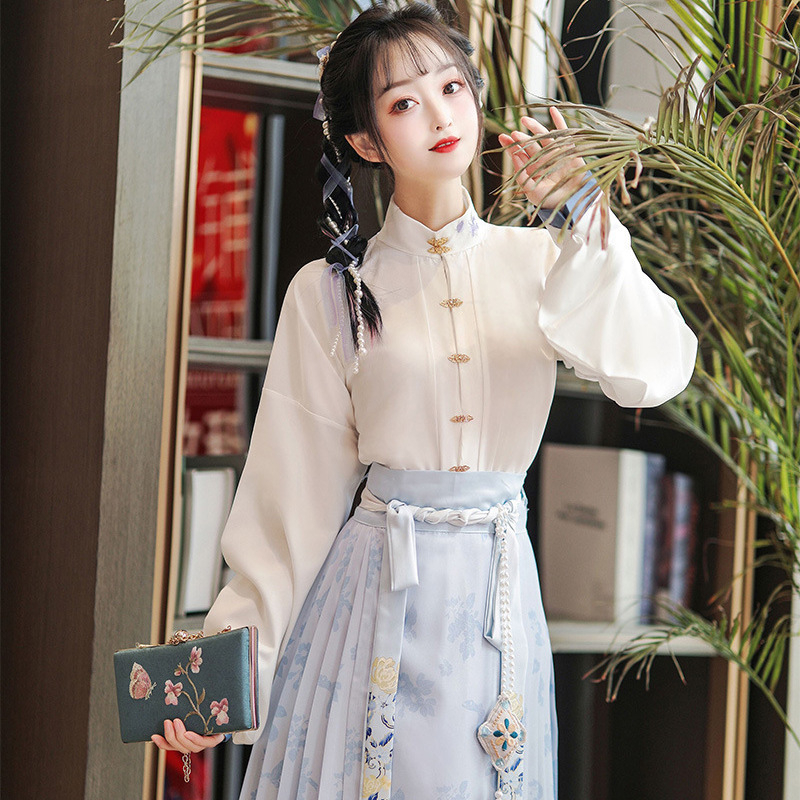 Ženski Hanfu set za proljeće-ljeto, našiven mrežasti materijal, poliester, suknja konjskog lica