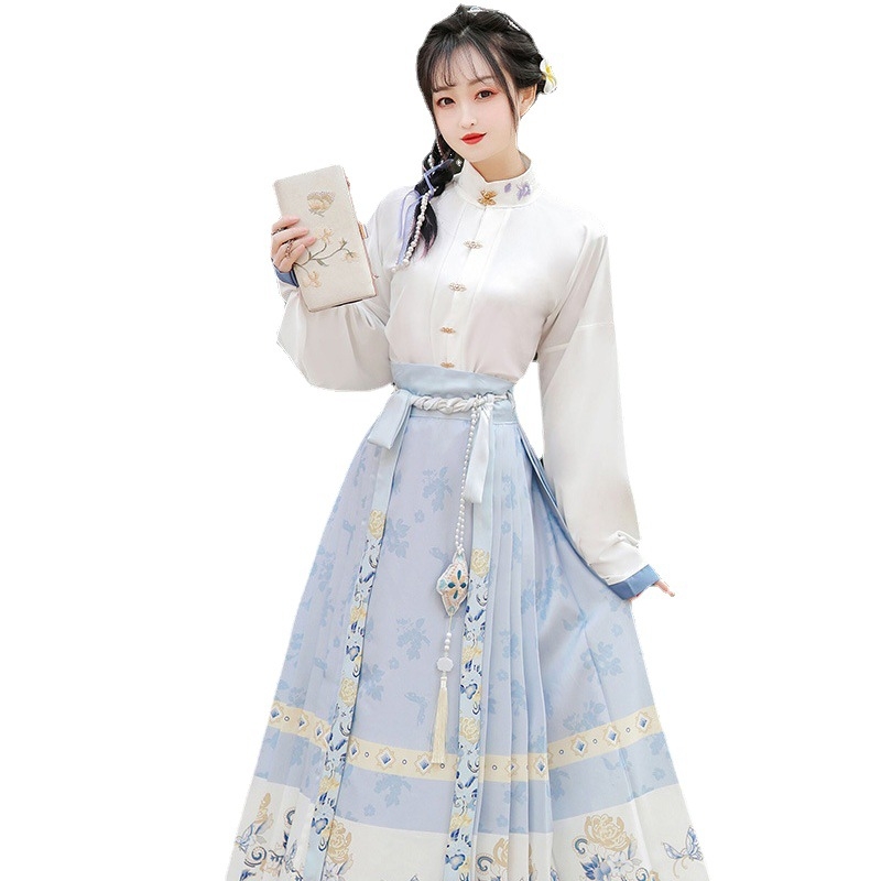 Ženski Hanfu set za proljeće-ljeto, našiven mrežasti materijal, poliester, suknja konjskog lica