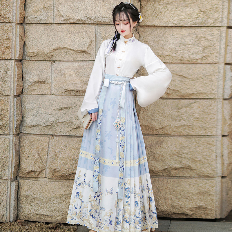 Ženski Hanfu set za proljeće-ljeto, našiven mrežasti materijal, poliester, suknja konjskog lica