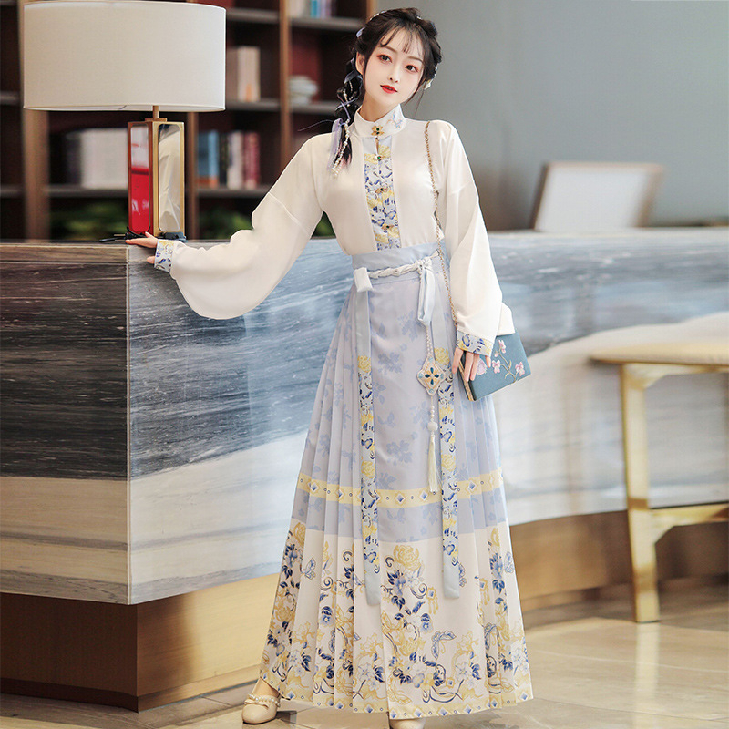 Ženski Hanfu set za proljeće-ljeto, našiven mrežasti materijal, poliester, suknja konjskog lica