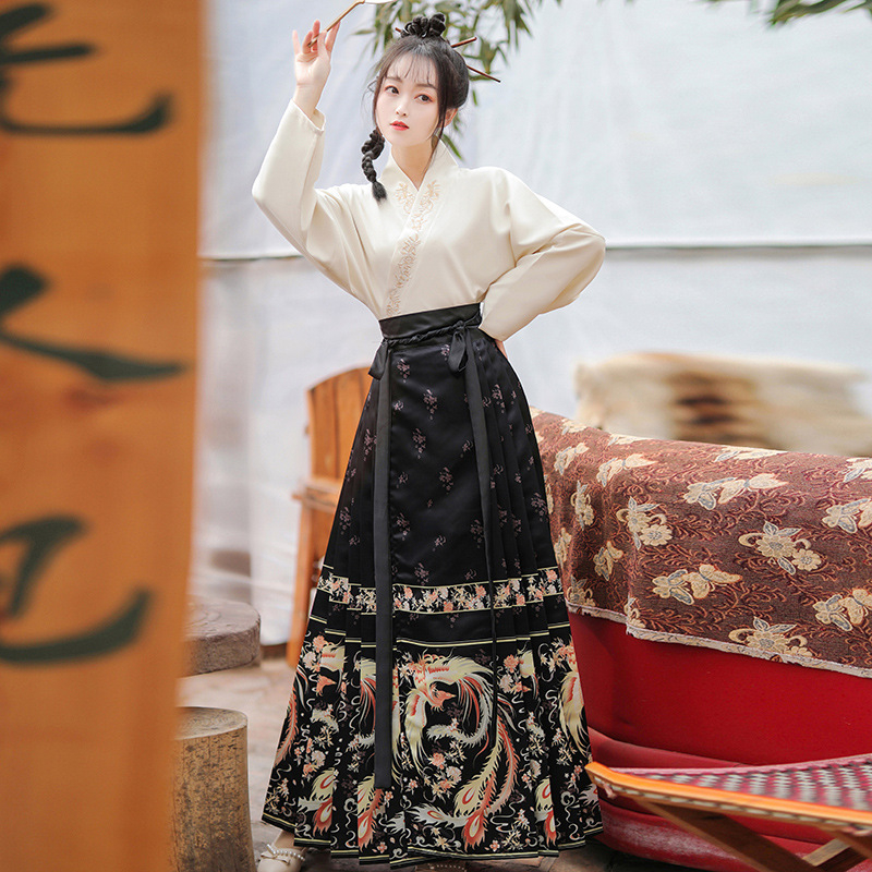 Ženski Hanfu set za proljeće-ljeto, našiven mrežasti materijal, poliester, suknja konjskog lica