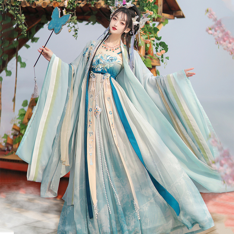 Ženski Hanfu set za proljeće-ljeto, našiven mrežasti materijal, poliester, suknja konjskog lica