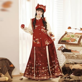 Női Hanfu, kínai stílus, téli verzió fleece béléssel — 80–90% poliészter; másodlagos anyag <30%; gallér nélkül; tél 2025