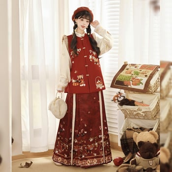 Női Hanfu, kínai stílus, téli verzió fleece béléssel — 80–90% poliészter; másodlagos anyag <30%; gallér nélkül; tél 2025