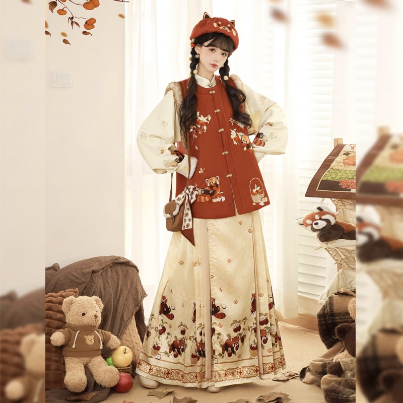 Női Hanfu, kínai stílus, téli verzió fleece béléssel — 80–90% poliészter; másodlagos anyag <30%; gallér nélkül; tél 2025