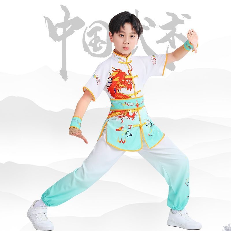 Vaikų kovos menų apranga pasirodymams – Tai Chi/Kung Fu treniruočių komplektas, keturiais kryptimis ištempiamas audinys Spandex 95%+