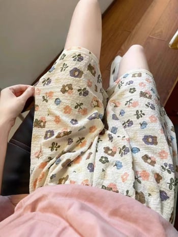 Дамски къси панталони от полиестер, тънък плат, средна талия, тай-дай принт – летни леки домашни панталони