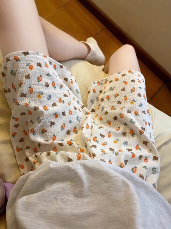 Дамски къси панталони от полиестер, тънък плат, средна талия, тай-дай принт – летни леки домашни панталони