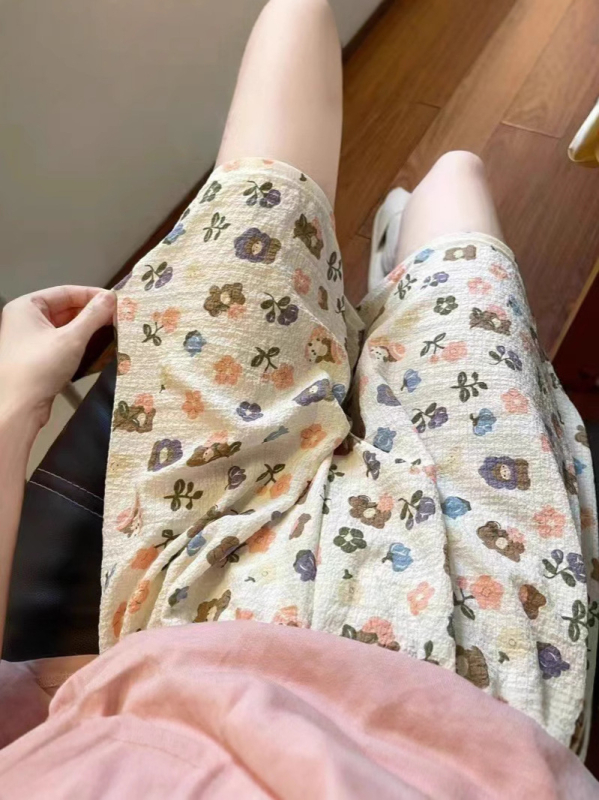 Дамски къси панталони от полиестер, тънък плат, средна талия, тай-дай принт – летни леки домашни панталони