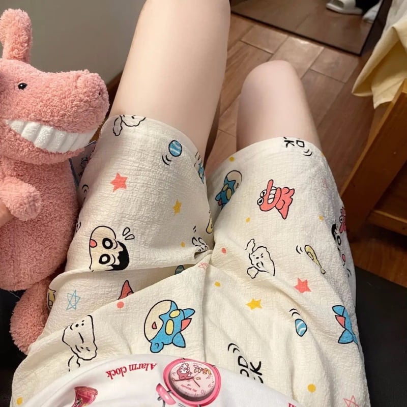 Дамски къси панталони от полиестер, тънък плат, средна талия, тай-дай принт – летни леки домашни панталони