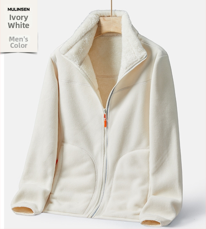 Unisex dvipusė fleece striukė su aukšta apykakle, stora šilta rudens-žiemos sezonoms, vienos spalvos, dvipusis veliūro pamušalas, modelis 22028