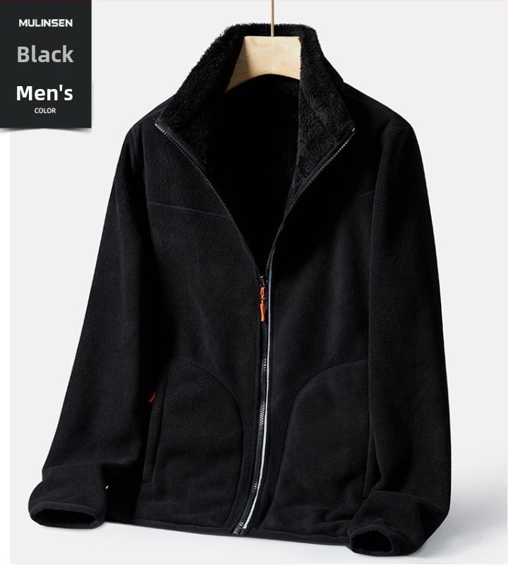 Unisex dvipusė fleece striukė su aukšta apykakle, stora šilta rudens-žiemos sezonoms, vienos spalvos, dvipusis veliūro pamušalas, modelis 22028