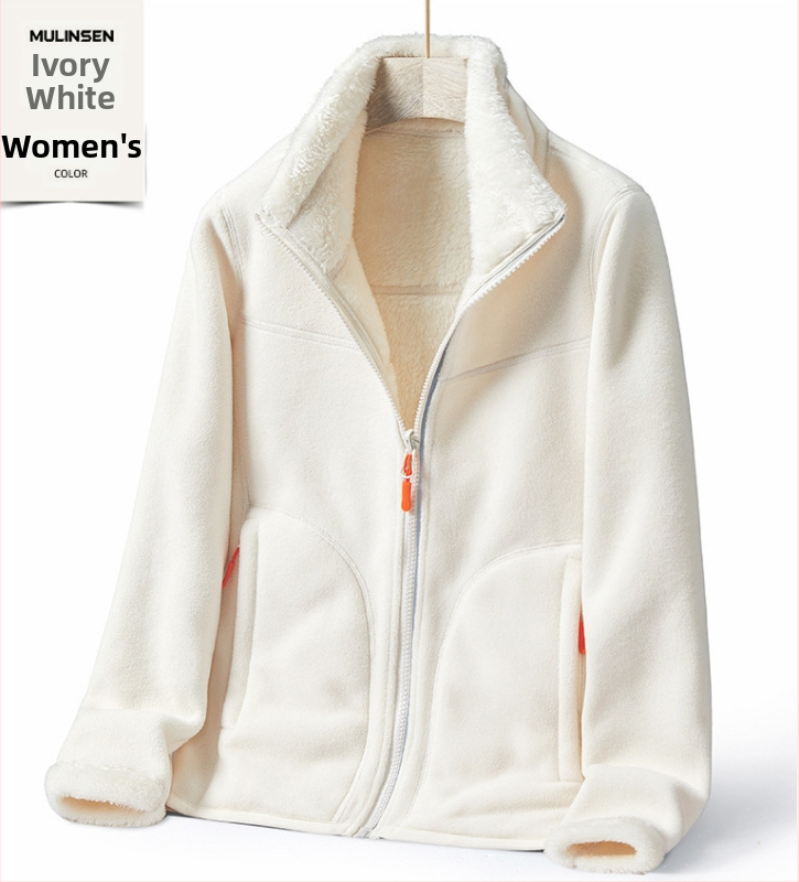 Unisex dvipusė fleece striukė su aukšta apykakle, stora šilta rudens-žiemos sezonoms, vienos spalvos, dvipusis veliūro pamušalas, modelis 22028