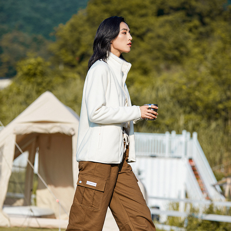 Unisex dvipusė fleece striukė su aukšta apykakle, stora šilta rudens-žiemos sezonoms, vienos spalvos, dvipusis veliūro pamušalas, modelis 22028