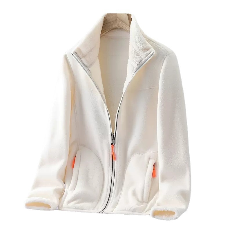 Unisex dvipusė fleece striukė su aukšta apykakle, stora šilta rudens-žiemos sezonoms, vienos spalvos, dvipusis veliūro pamušalas, modelis 22028