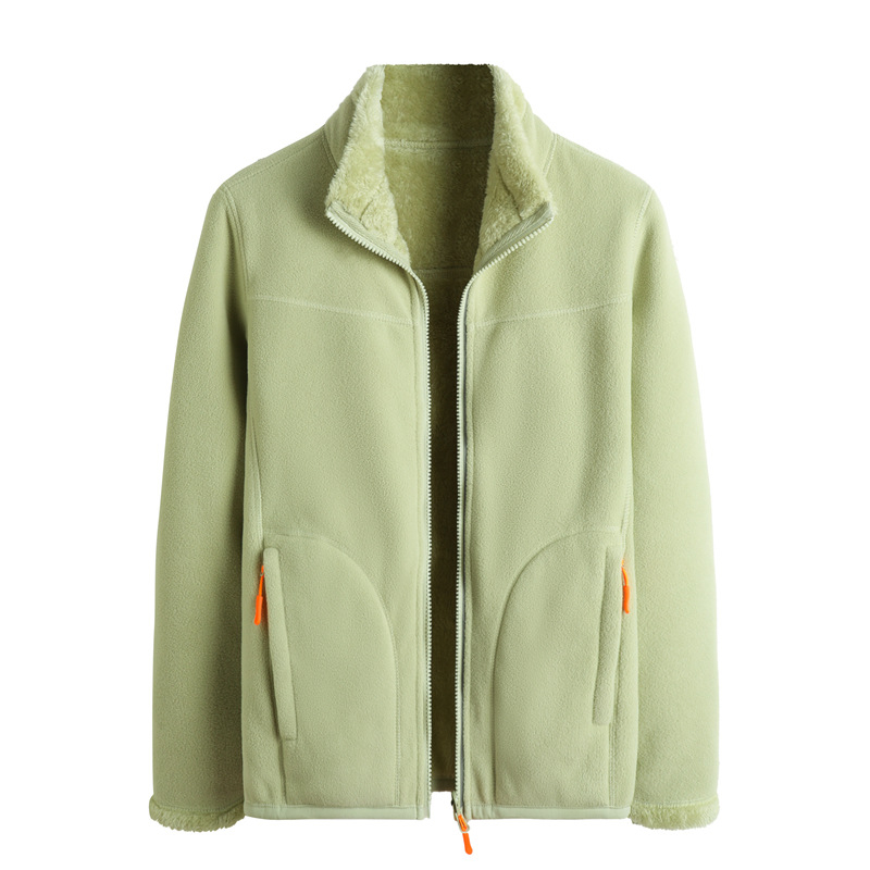 Unisex dvipusė fleece striukė su aukšta apykakle, stora šilta rudens-žiemos sezonoms, vienos spalvos, dvipusis veliūro pamušalas, modelis 22028