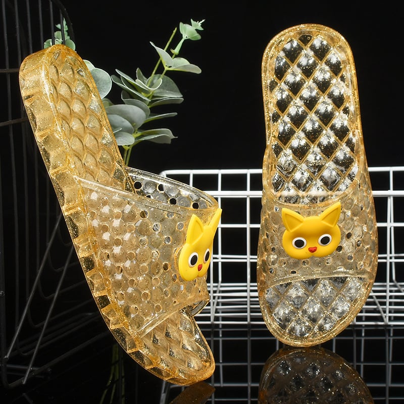 Moteriški anti-slydimo šlepetės voniai su PVC viršumi ir padu, skaidrus kristalų dizainas, kvėpuojančios, greitai džiūstantys