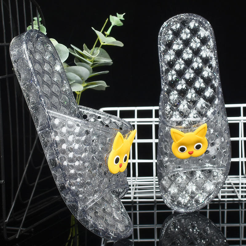 Moteriški anti-slydimo šlepetės voniai su PVC viršumi ir padu, skaidrus kristalų dizainas, kvėpuojančios, greitai džiūstantys