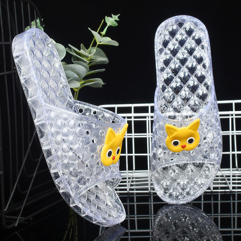 Moteriški anti-slydimo šlepetės voniai su PVC viršumi ir padu, skaidrus kristalų dizainas, kvėpuojančios, greitai džiūstantys