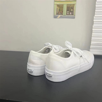 Pantofi dama din pânză, stil Ulzzang în Koreea - cu talpă din cauciuc vulcanizată, talpă joasă, șiret frontal