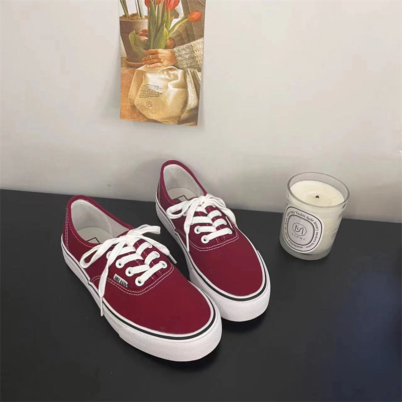 Pantofi dama din pânză, stil Ulzzang în Koreea - cu talpă din cauciuc vulcanizată, talpă joasă, șiret frontal