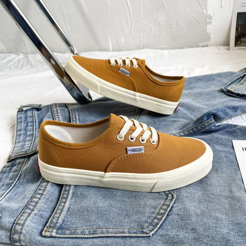 Pantofi dama din pânză, stil Ulzzang în Koreea - cu talpă din cauciuc vulcanizată, talpă joasă, șiret frontal