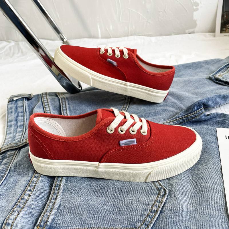 Pantofi dama din pânză, stil Ulzzang în Koreea - cu talpă din cauciuc vulcanizată, talpă joasă, șiret frontal