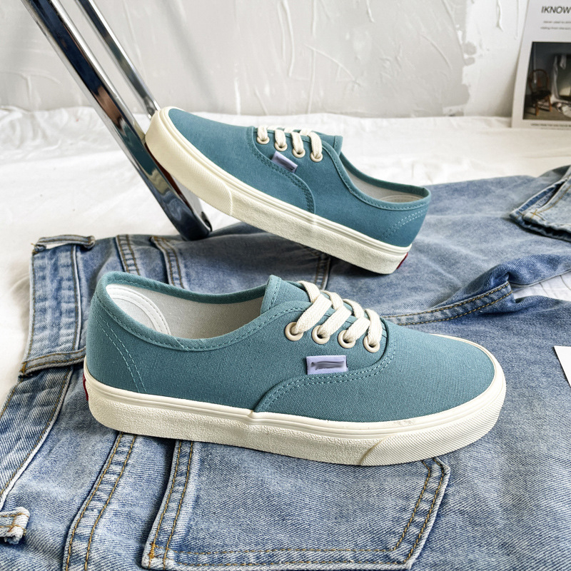 Pantofi dama din pânză, stil Ulzzang în Koreea - cu talpă din cauciuc vulcanizată, talpă joasă, șiret frontal