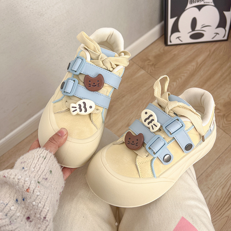 Pantofi sport din pânză, talpă din cauciuc vulcanizat, cu șireturi, stil coreean, PU partea superioară