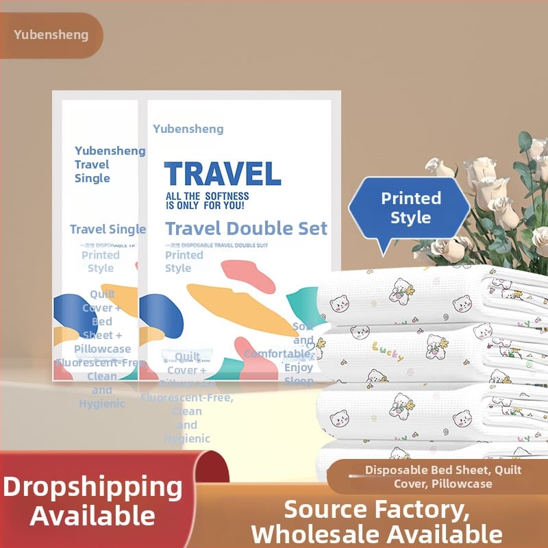 Vienkartinis keliautojo viešbučio patalynės komplektas: lovos pakloda, antklodės užvalkalas, pagalvių užvalkalas – 4 dalių komplektas; Medžiaga: nepluošto audinys; Prekės ženklas: Royal Color; Galiojimo laikas: 360 dienų