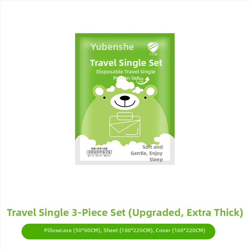 Vienkartinis keliautojo viešbučio patalynės komplektas: lovos pakloda, antklodės užvalkalas, pagalvių užvalkalas – 4 dalių komplektas; Medžiaga: nepluošto audinys; Prekės ženklas: Royal Color; Galiojimo laikas: 360 dienų