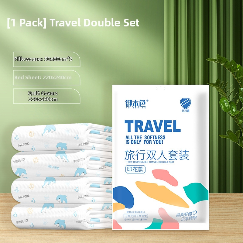 Vienkartinis keliautojo viešbučio patalynės komplektas: lovos pakloda, antklodės užvalkalas, pagalvių užvalkalas – 4 dalių komplektas; Medžiaga: nepluošto audinys; Prekės ženklas: Royal Color; Galiojimo laikas: 360 dienų