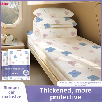 Vienkartinis traukinio miego komplektas — netkanas audinio, 3-4 dalių komplektas, įtraukti paklode, antklodės užvalkalas ir pagalvės užvalkalas, rudens–žiemos naudojimui